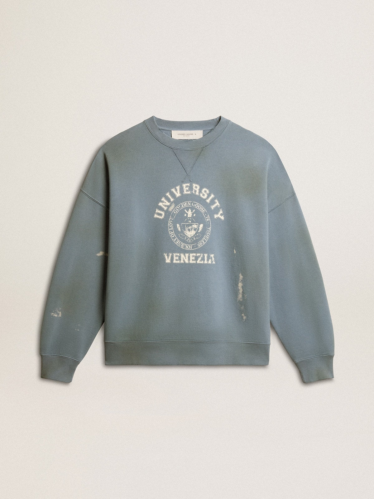 Oversized sweatshirt in baby blue with distressed finish| Golden Goose