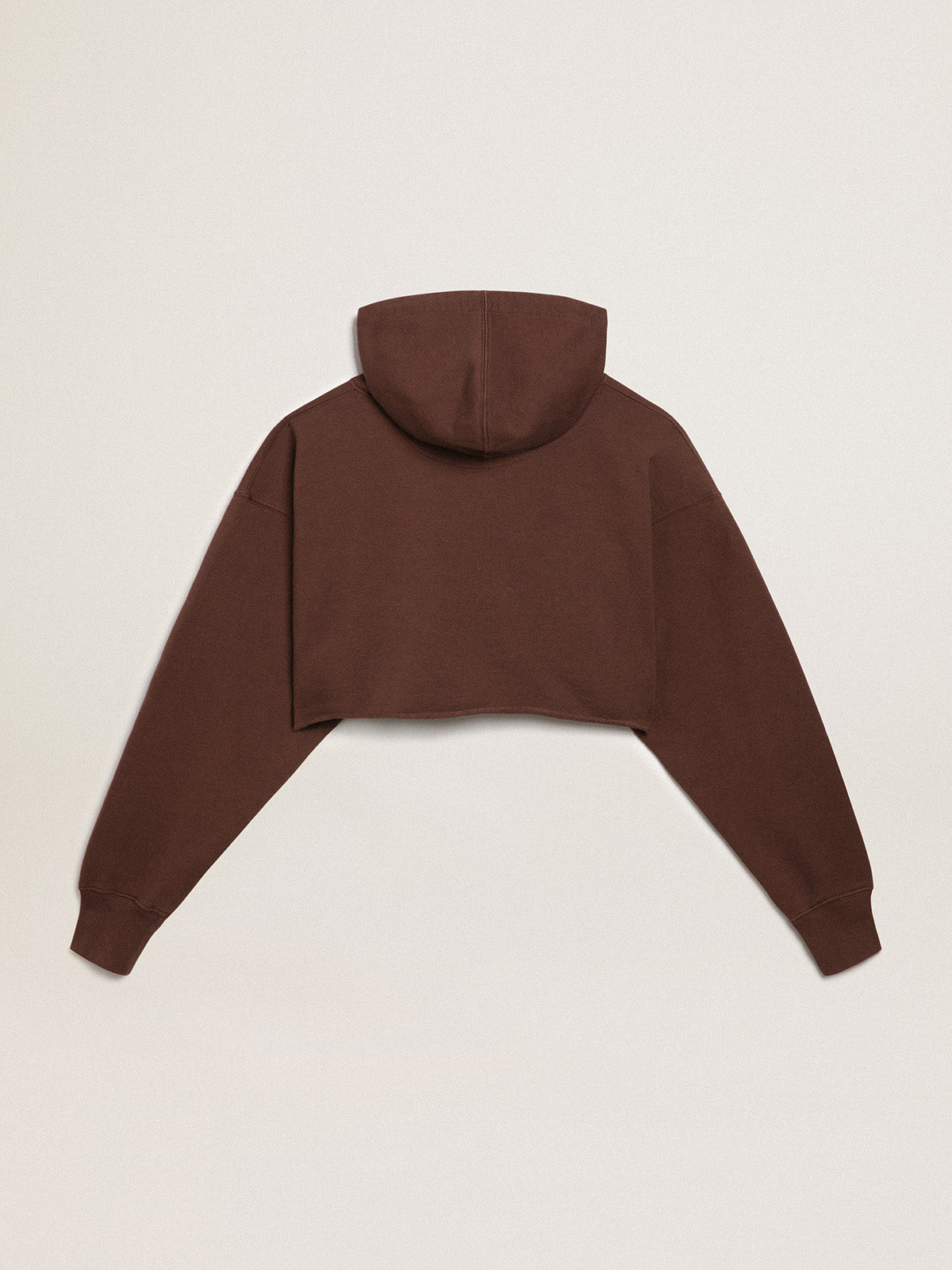 Walnut-brown Journey Collection hooded cropped sweatshirt with contrasting white Golden lettering| Golden Goose