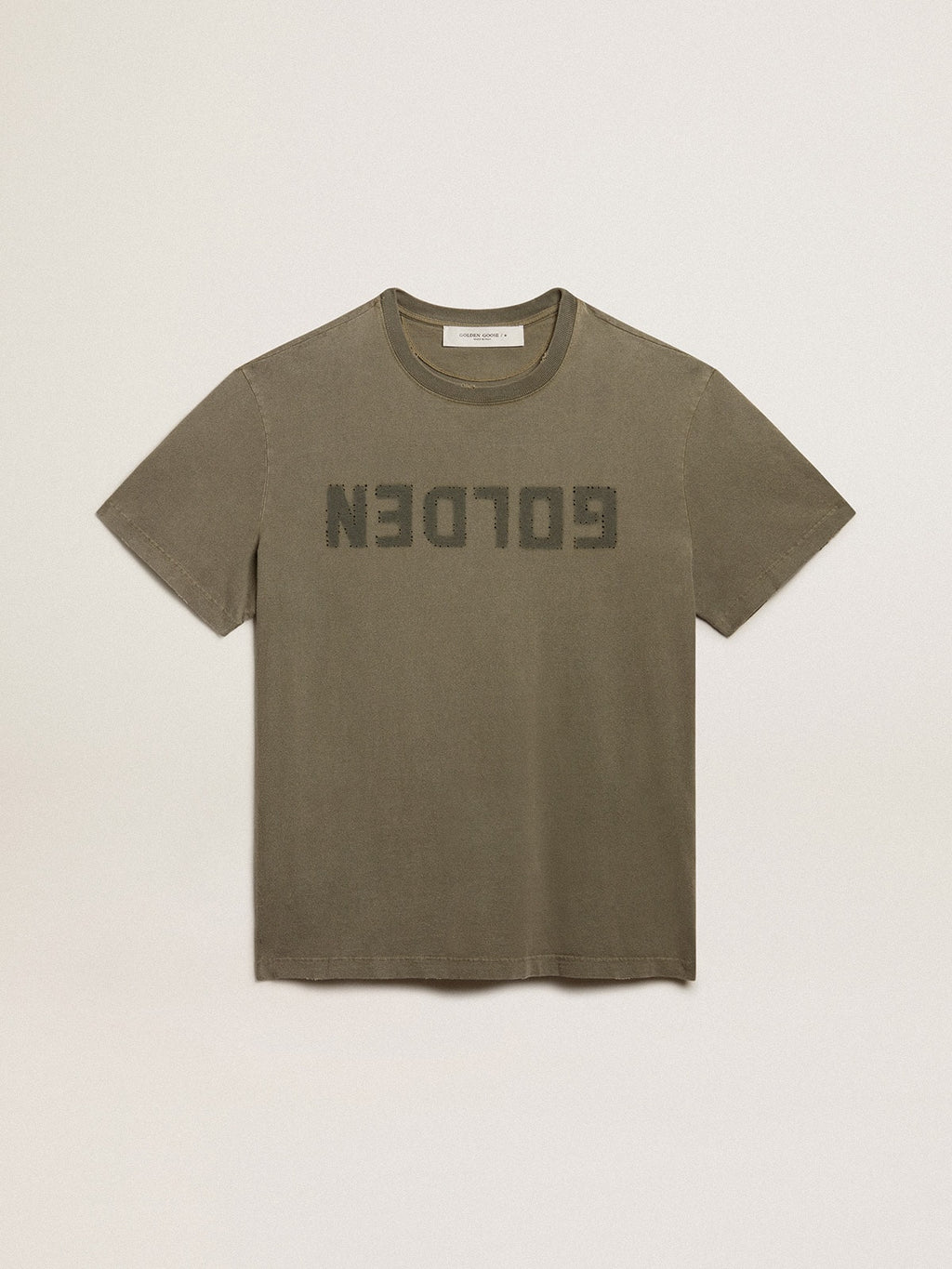 Women's olive green T-shirt with Golden lettering| Golden Goose