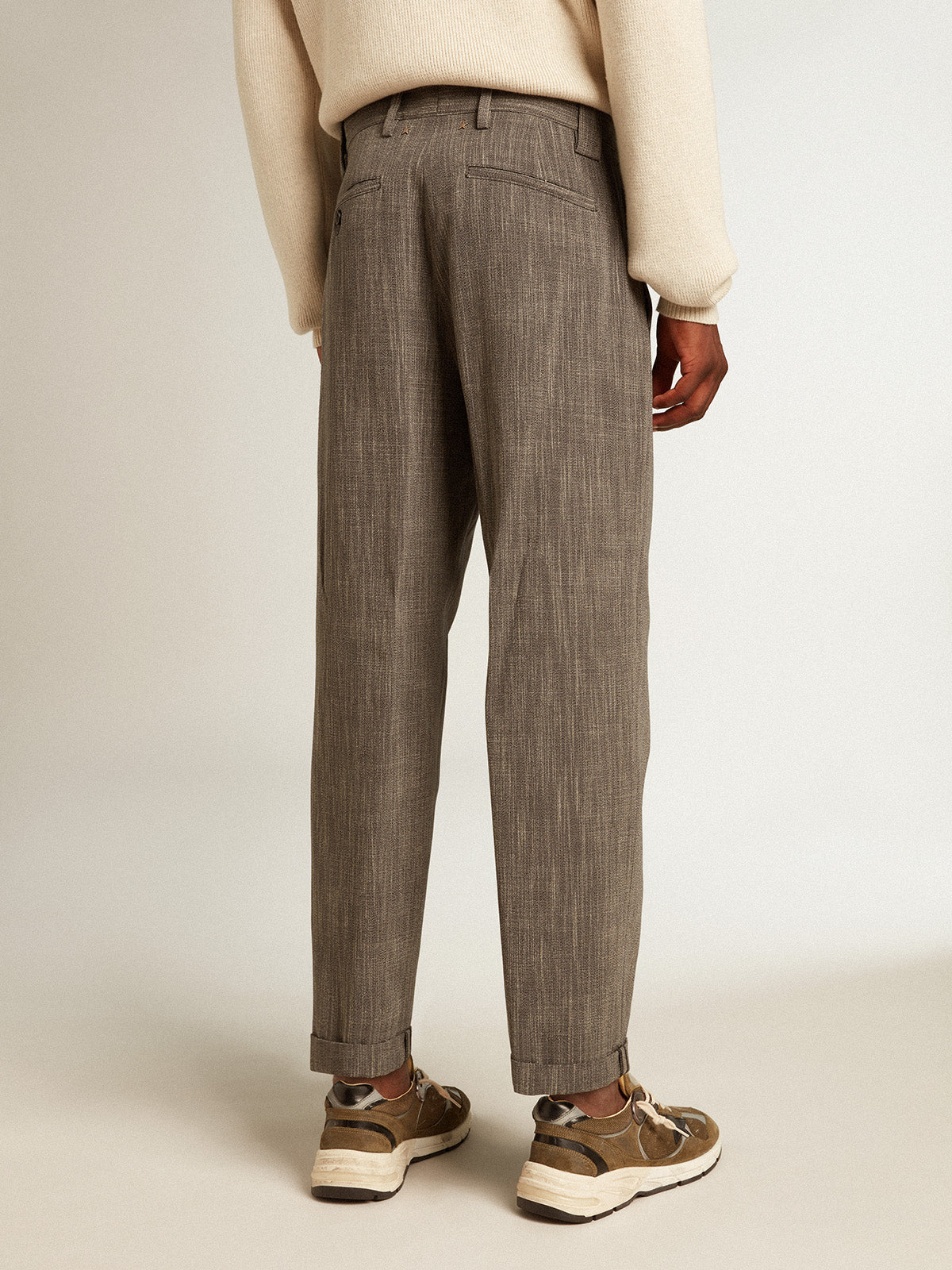 Men's chinos in gray melange wool blend| Golden Goose