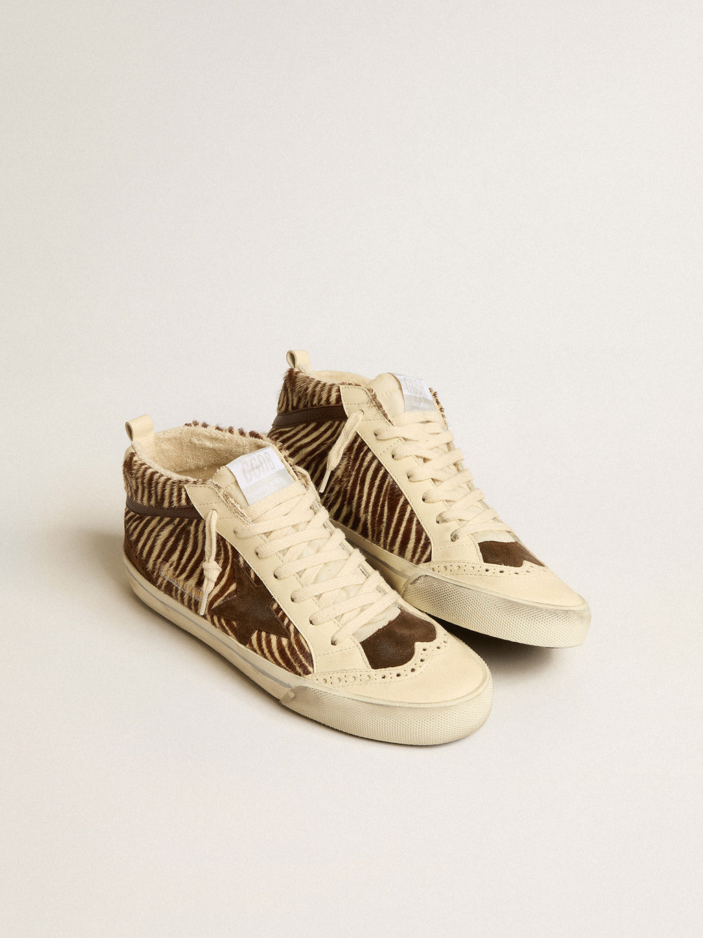 Mid Star in zebra-print pony skin with suede star and brown flash| Golden Goose