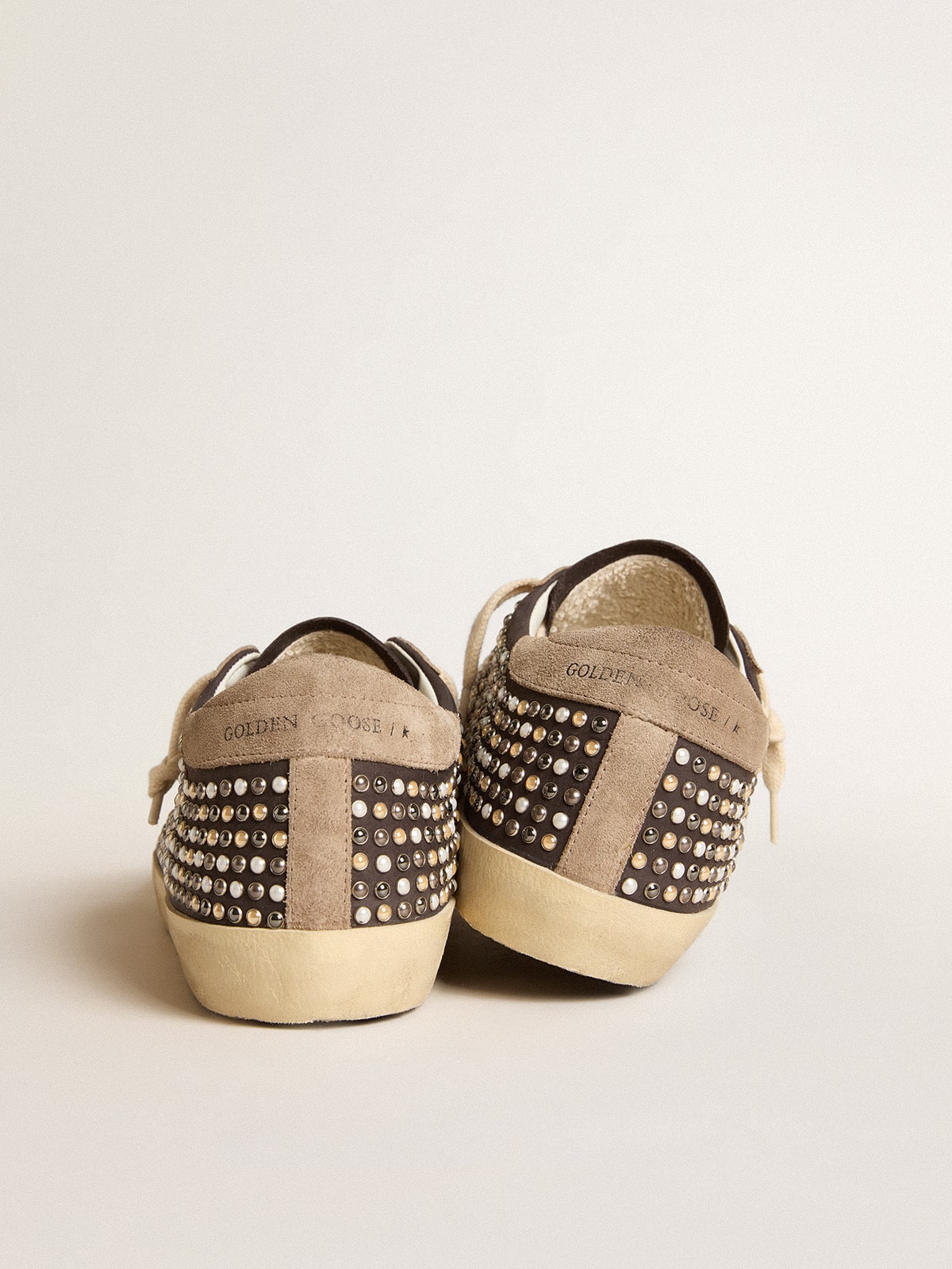 Super-Star LTD in gray nubuck with Swarovski pearls and suede star| Golden Goose