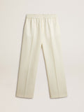 Men's aged white wool gabardine joggers| Golden Goose
