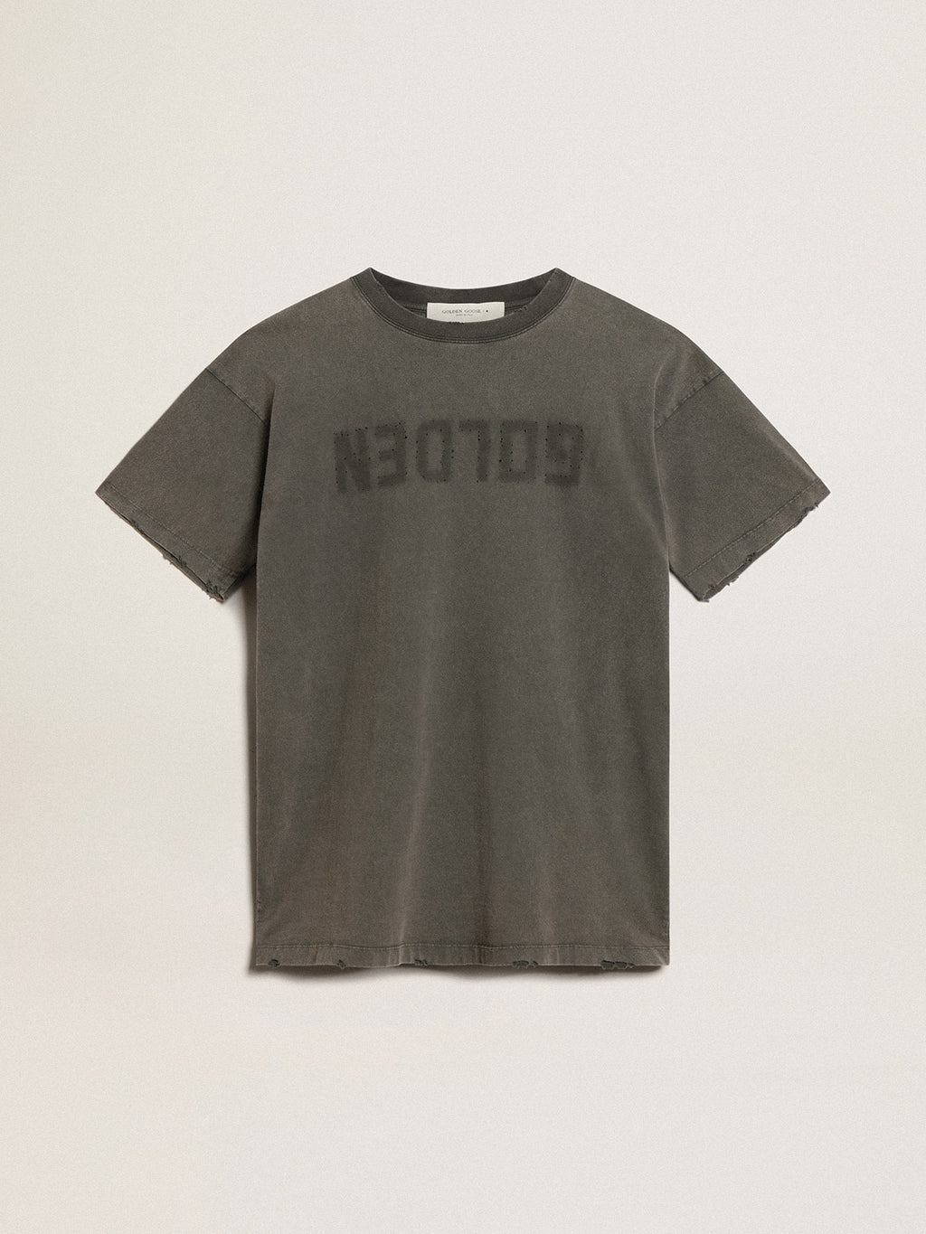 Women's gray T-shirt dress with distressed treatment| Golden Goose