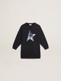 Girls' dark blue sweatshirt dress with sequin star| Golden Goose