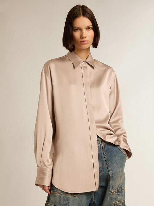 Boyfriend shirt in powder-pink viscose| Golden Goose