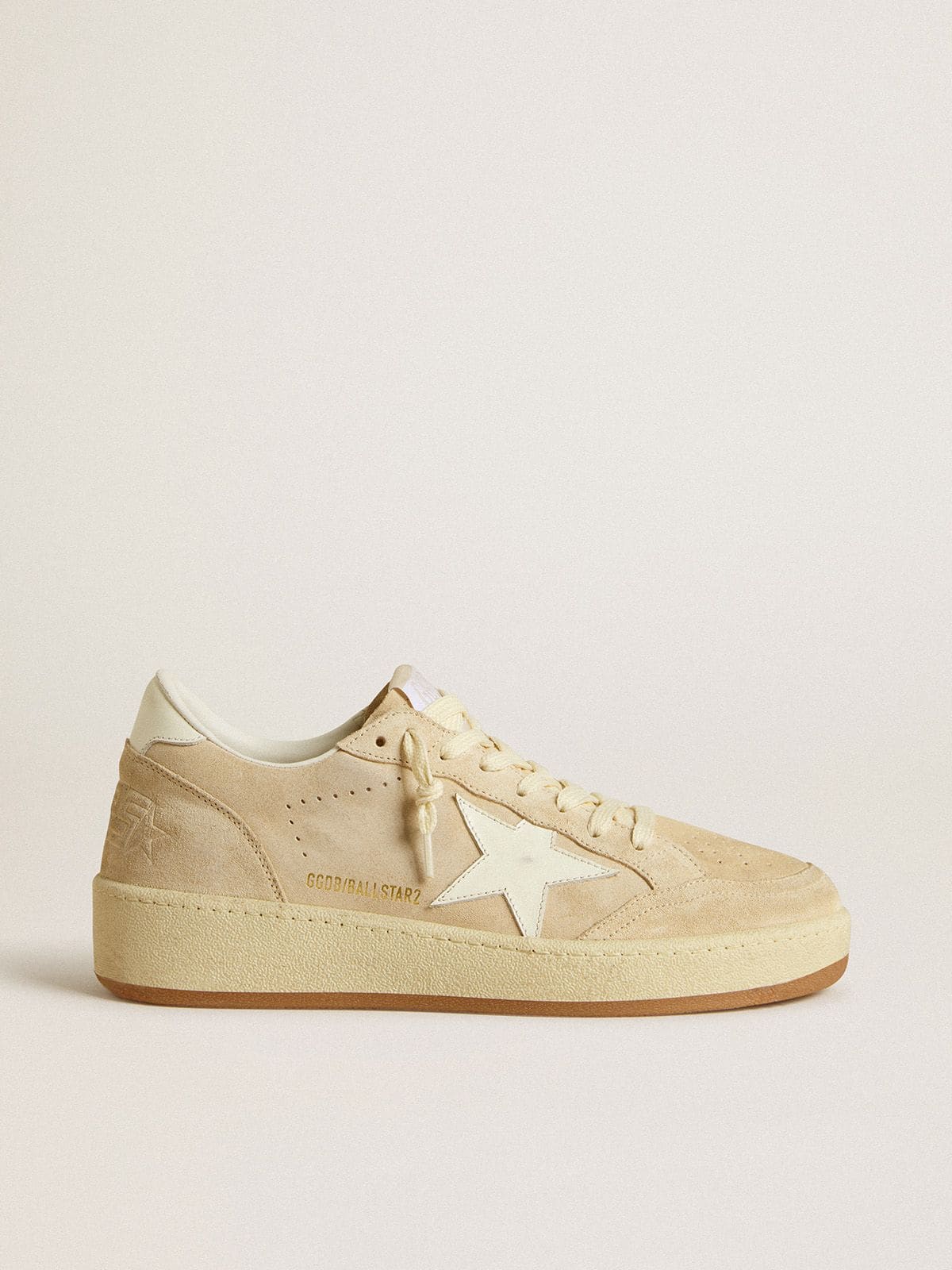 Ball Star 2 in beige suede with white leather star and heel tab| Golden Goose