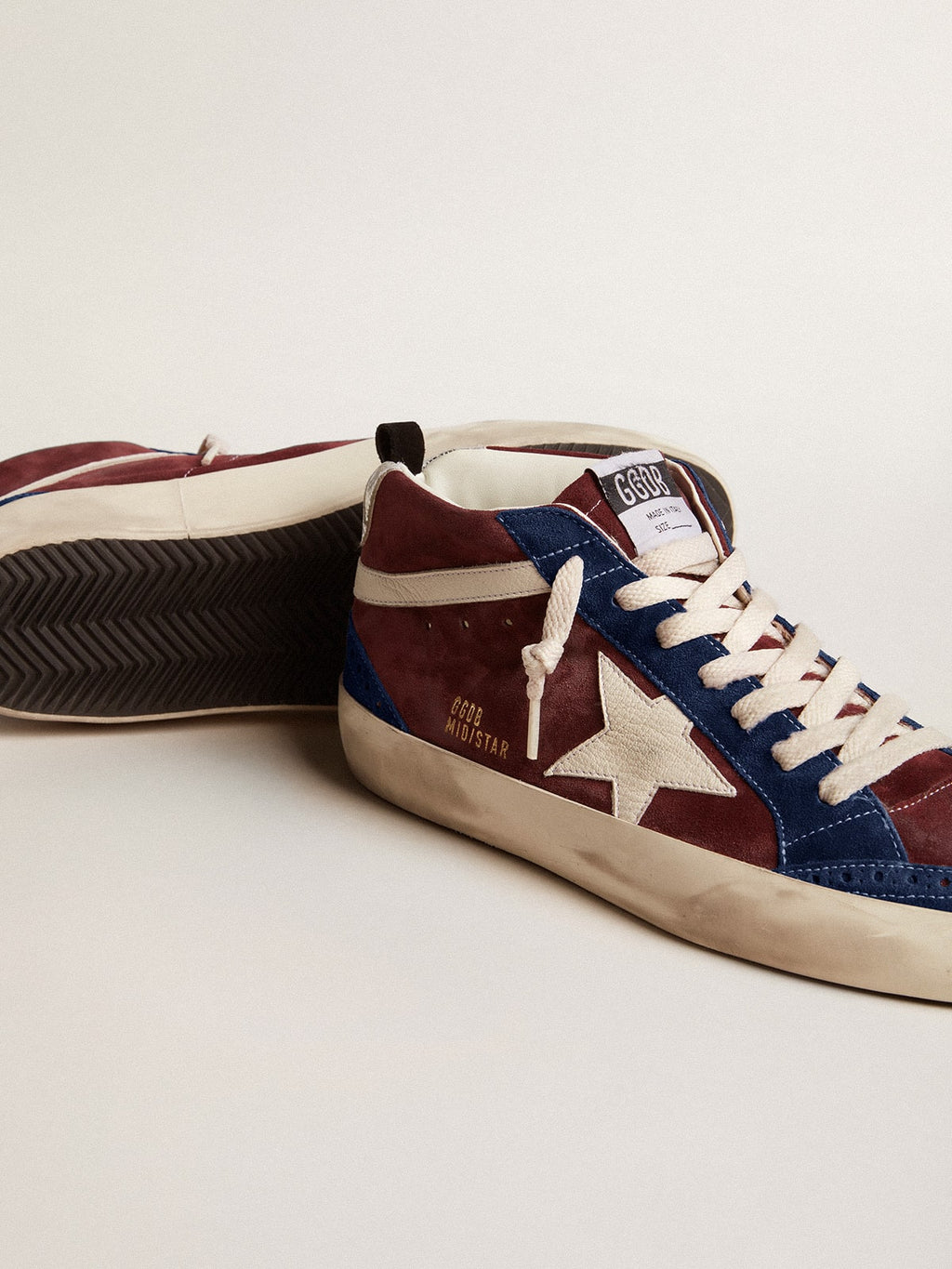 Mid Star in wine-red suede with white nappa star and flash| Golden Goose