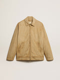 Beige-colored leather jacket with zip fastening