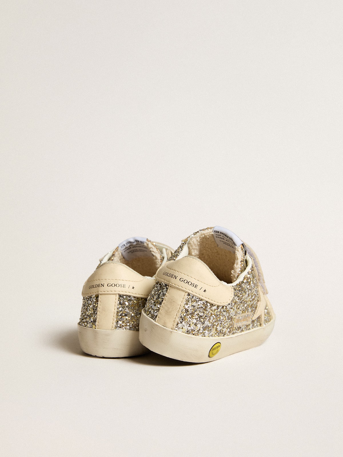 Old School Junior in platinum glitter with leather star and heel tab| Golden Goose