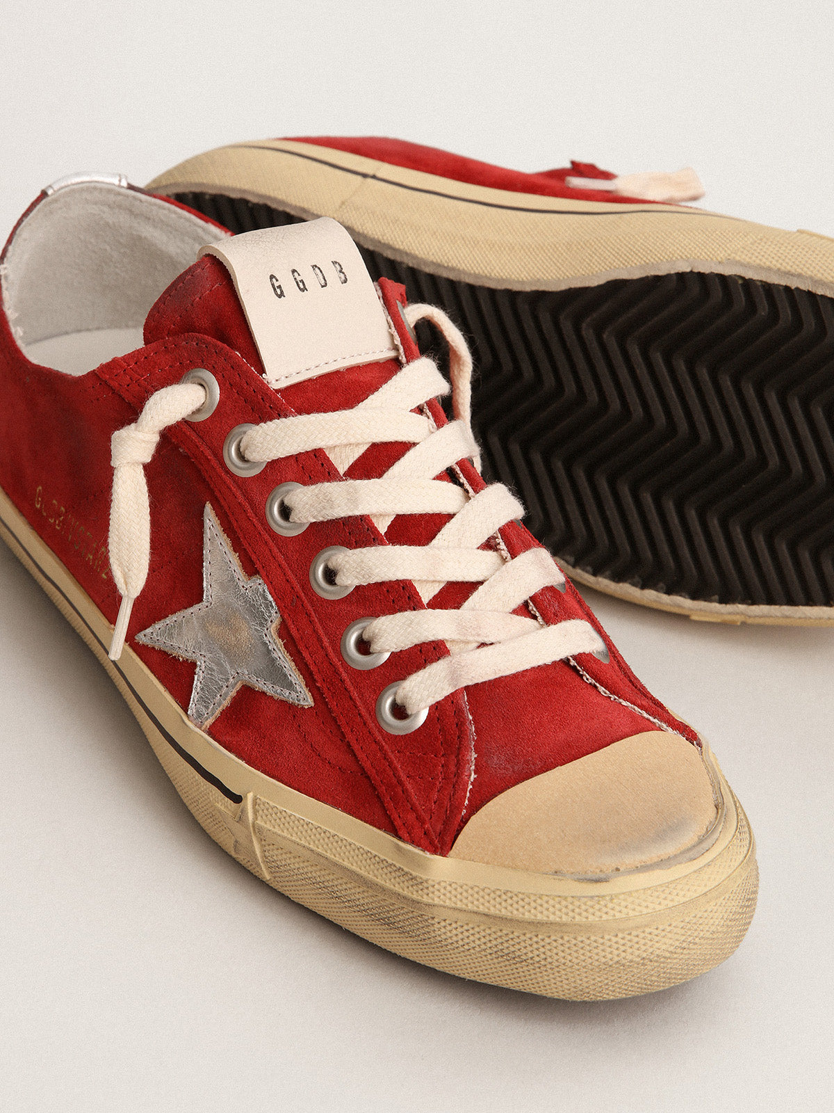 Men's V-Star LTD in dark red suede with silver star and heel tab| Golden Goose
