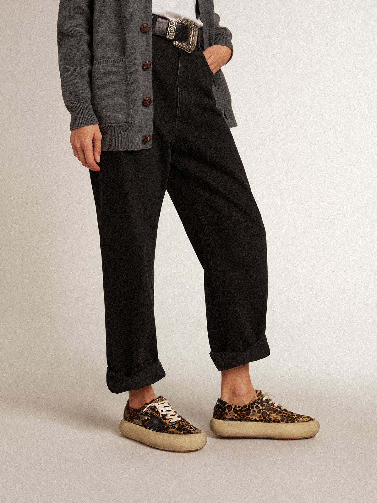 Women's Space-Star in leopard print pony skin with black star| Golden Goose