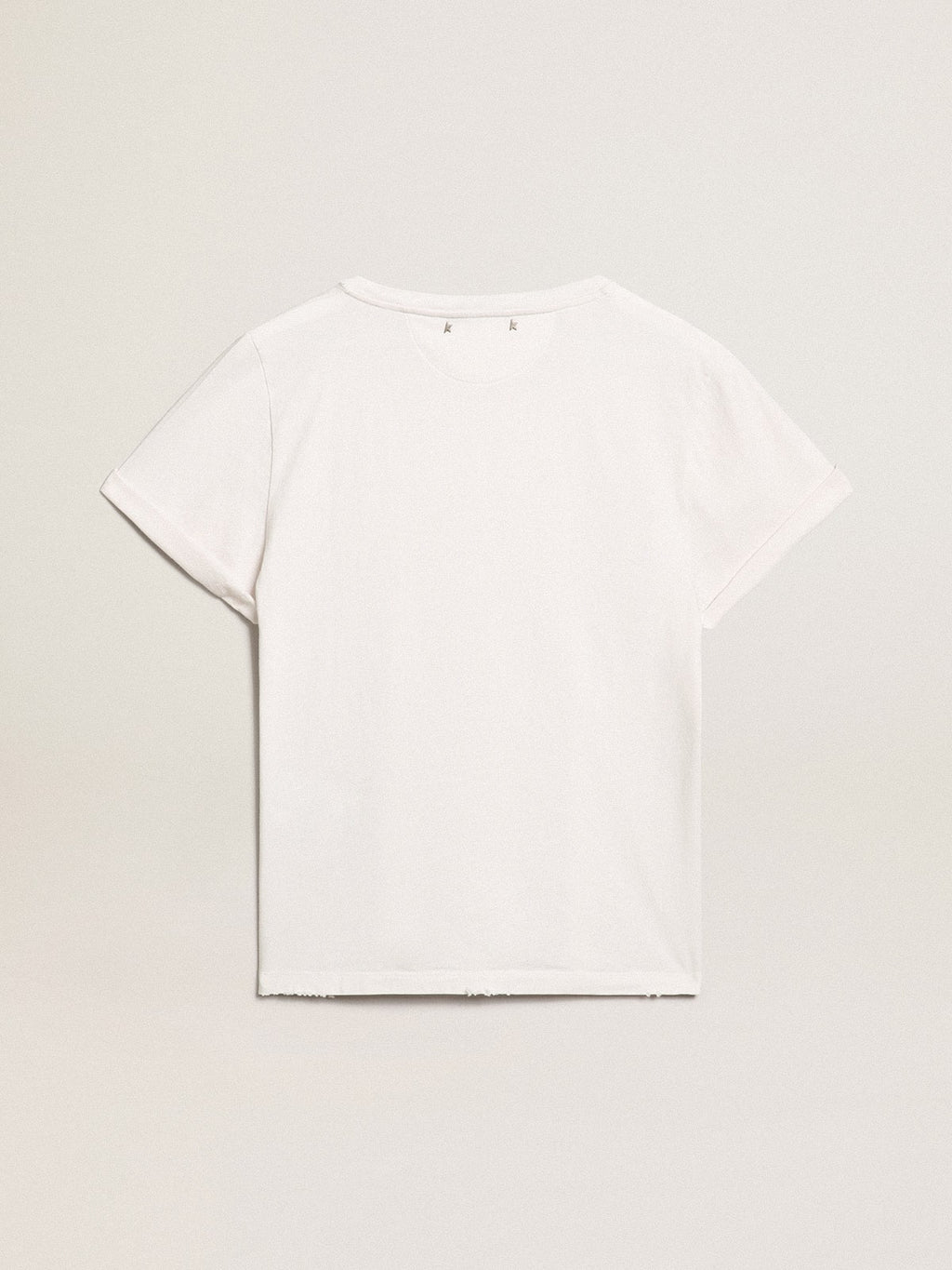 Women's white T-shirt with distressed treatment| Golden Goose