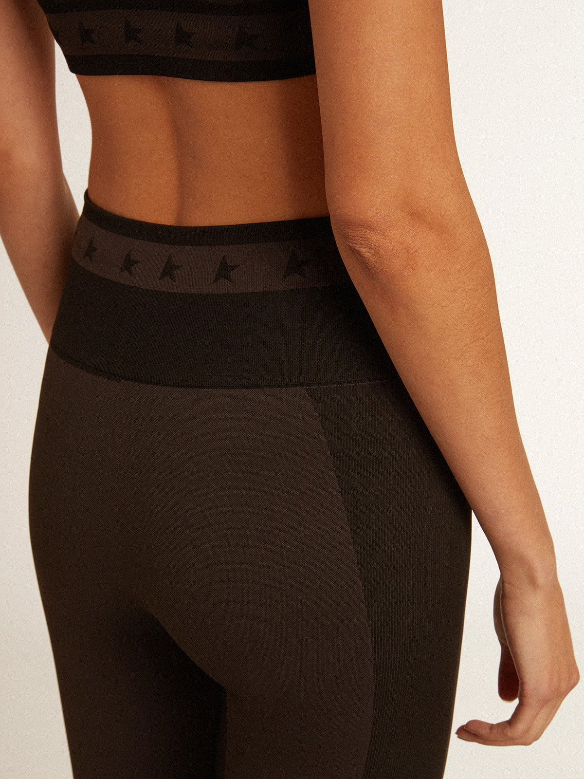 Women's black leggings with mixed stitching| Golden Goose