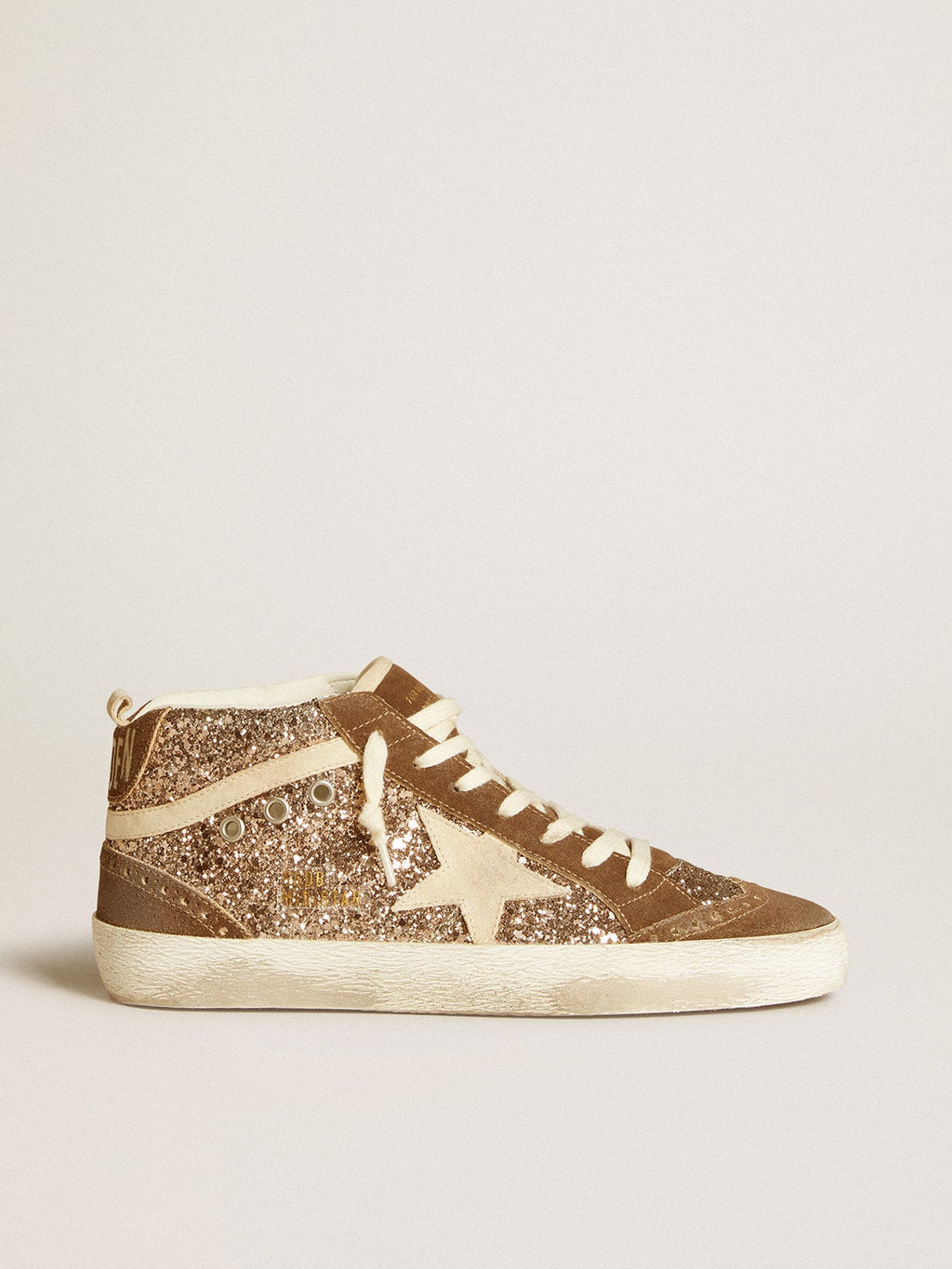 Women's Mid Star in glitter with pearl suede star and brown suede inserts| Golden Goose