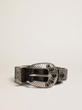 Shell belt in black leather with silver colored studs| Golden Goose