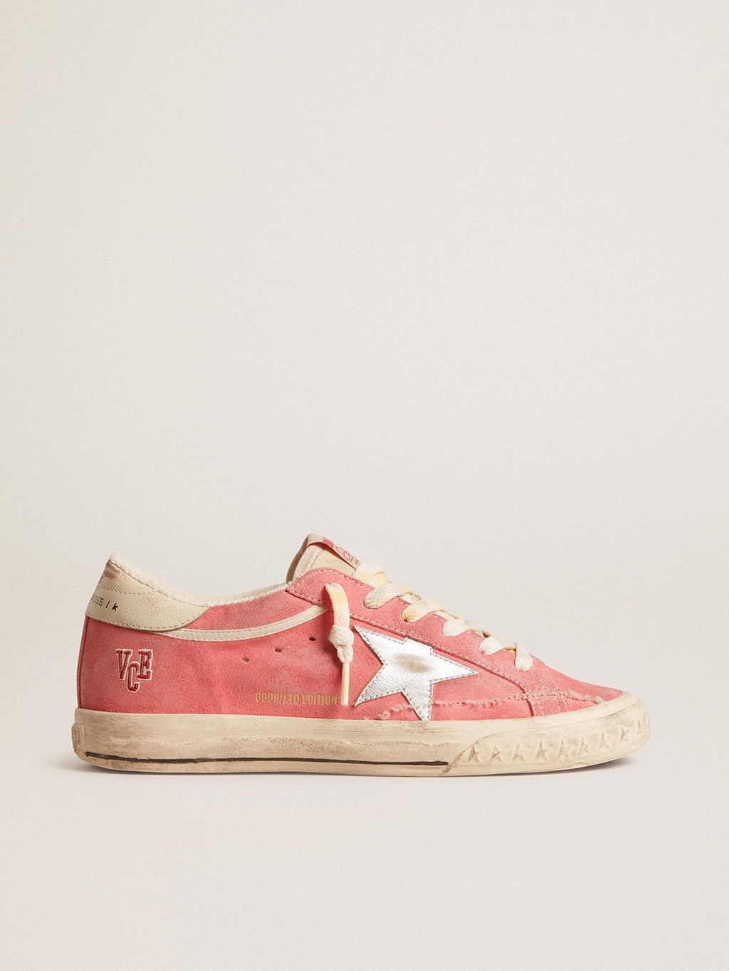 Women's Super-Star LTD in red suede with silver star and leather heel tab| Golden Goose