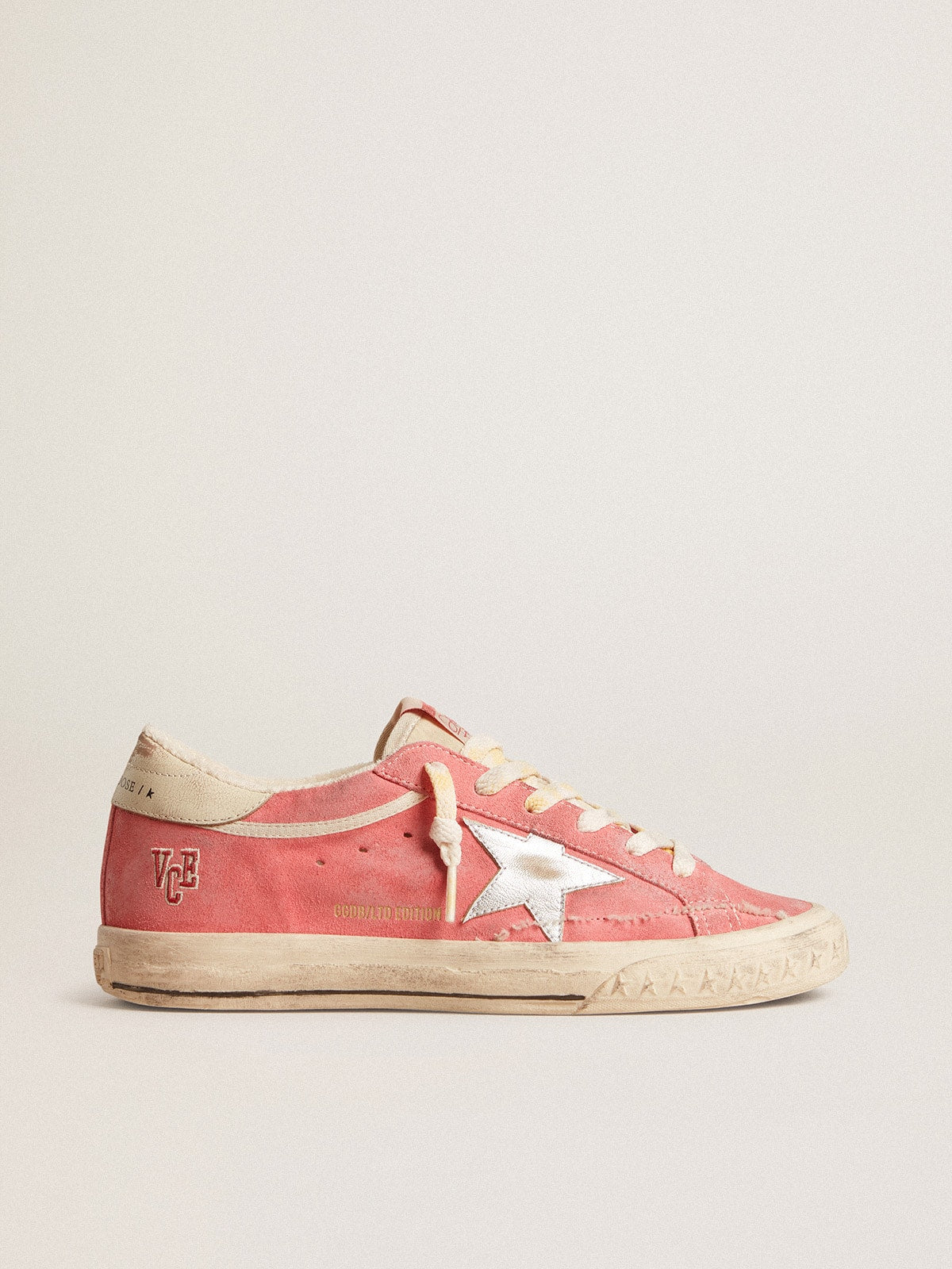 Women's Super-Star LTD in red suede with silver star and leather heel tab| Golden Goose