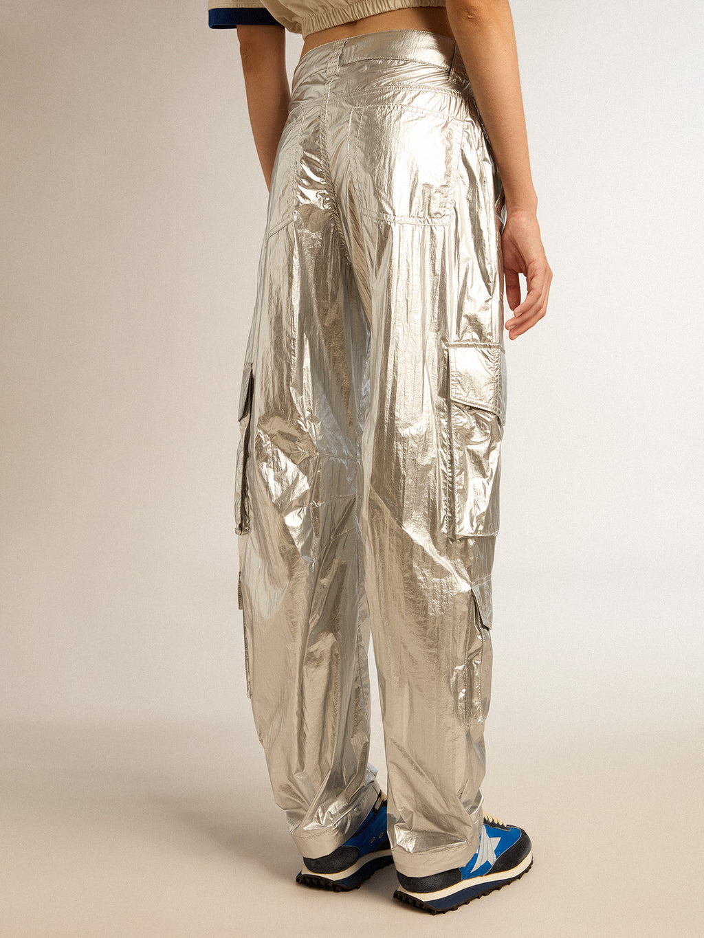 Women's cargo pants in silver technical fabric| Golden Goose