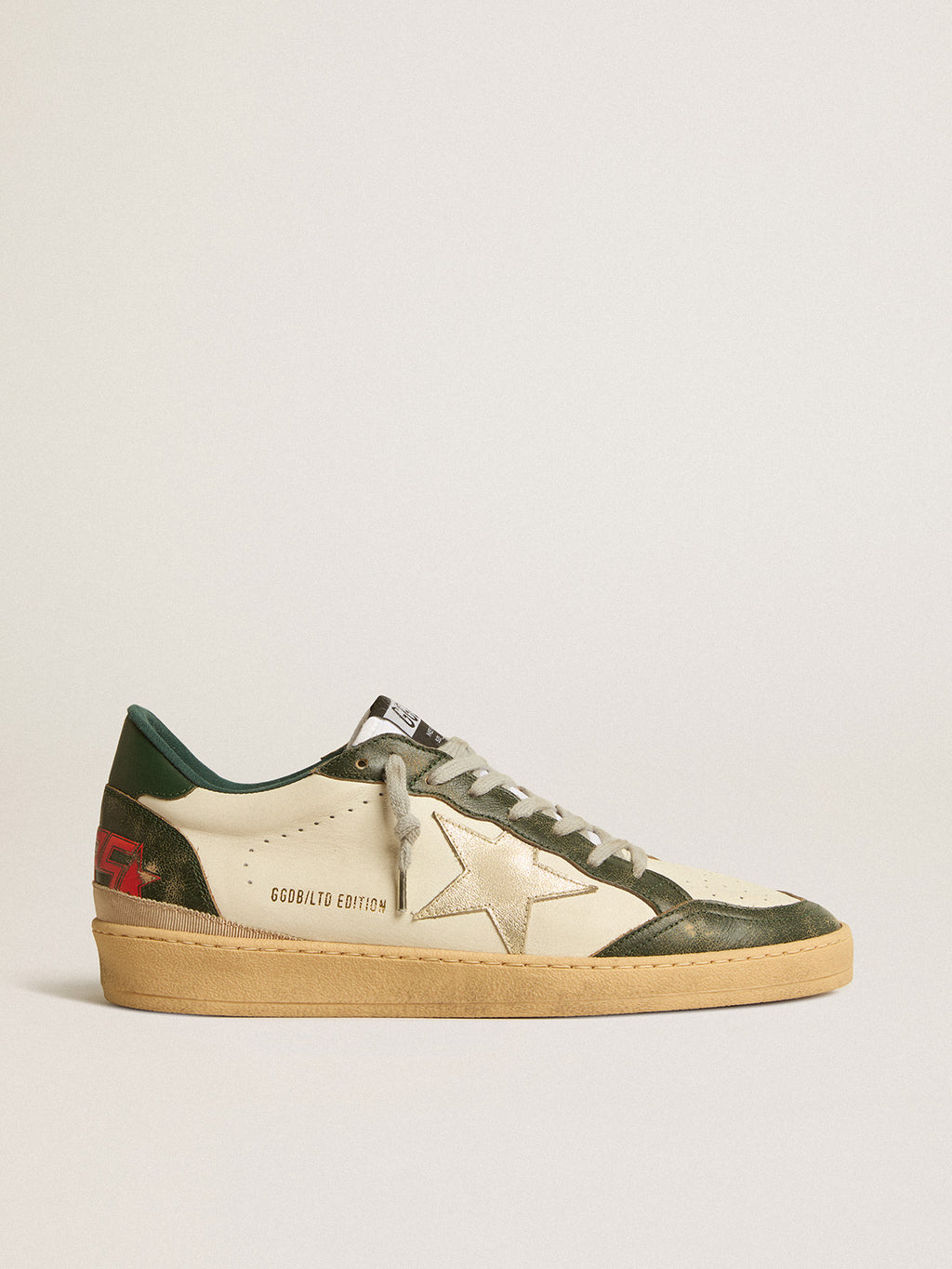 Ball Star LTD with platinum leather star and green leather heel tab| Golden Goose