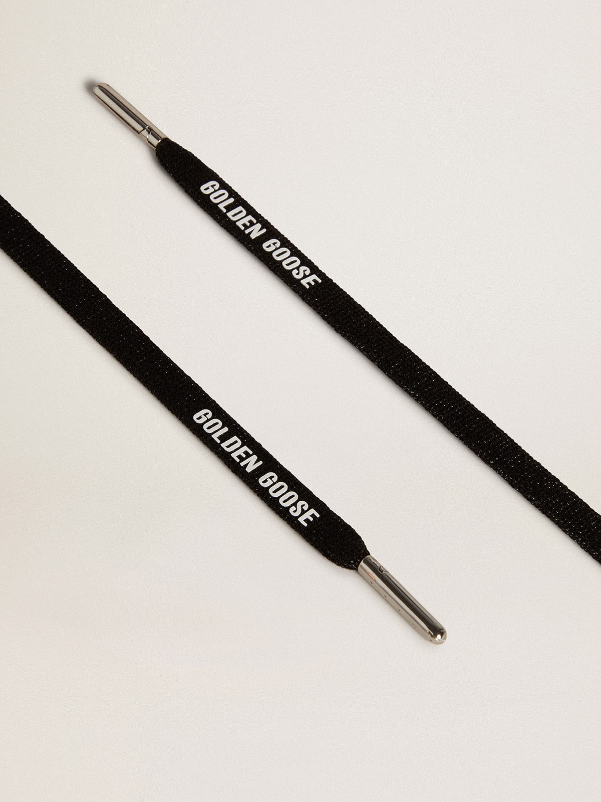 Black lurex laces with contrasting white logo| Golden Goose