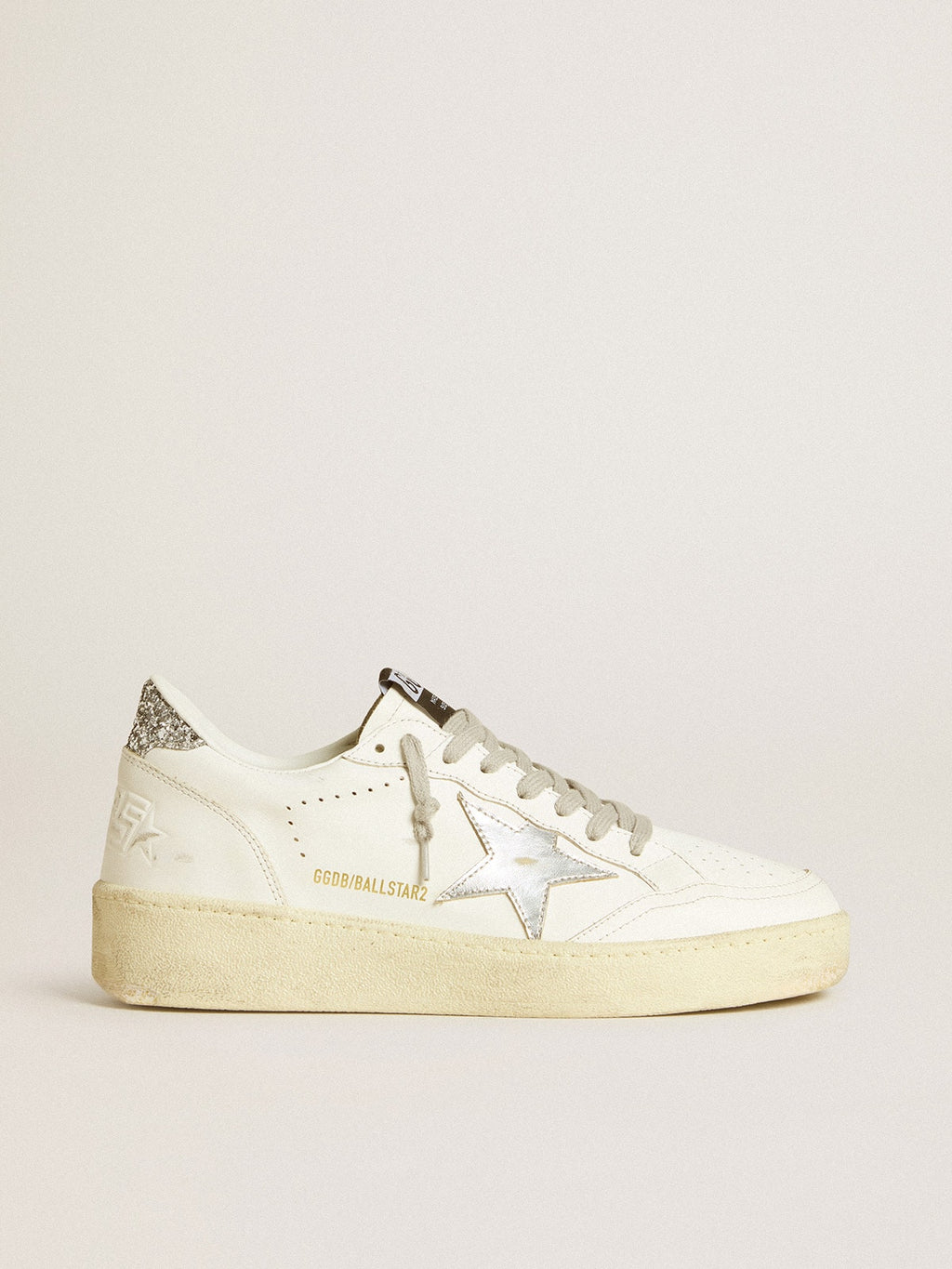 Women's Ball Star 2 with silver leather star and silver glitter heel tab| Golden Goose
