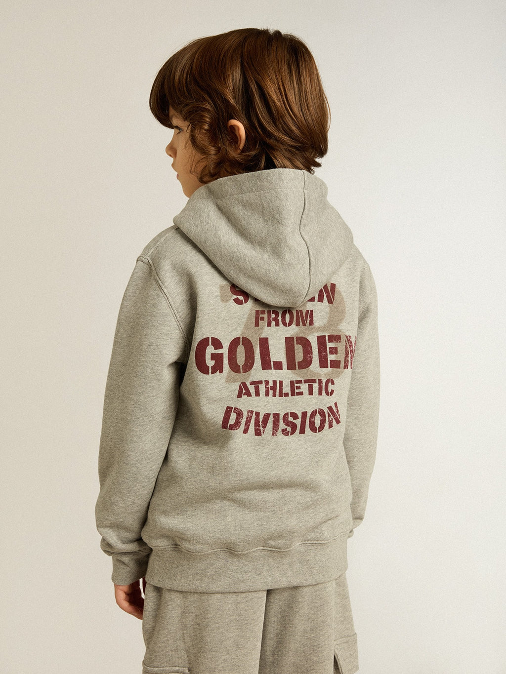 Gray melange hooded sweatshirt with print on the back| Golden Goose
