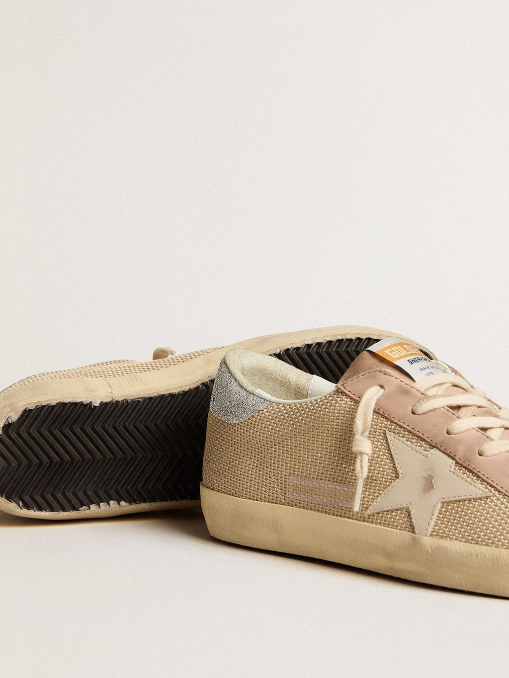 Super-Star LTD in white mesh and pink nubuck with Swarovski crystals heel tab| Golden Goose