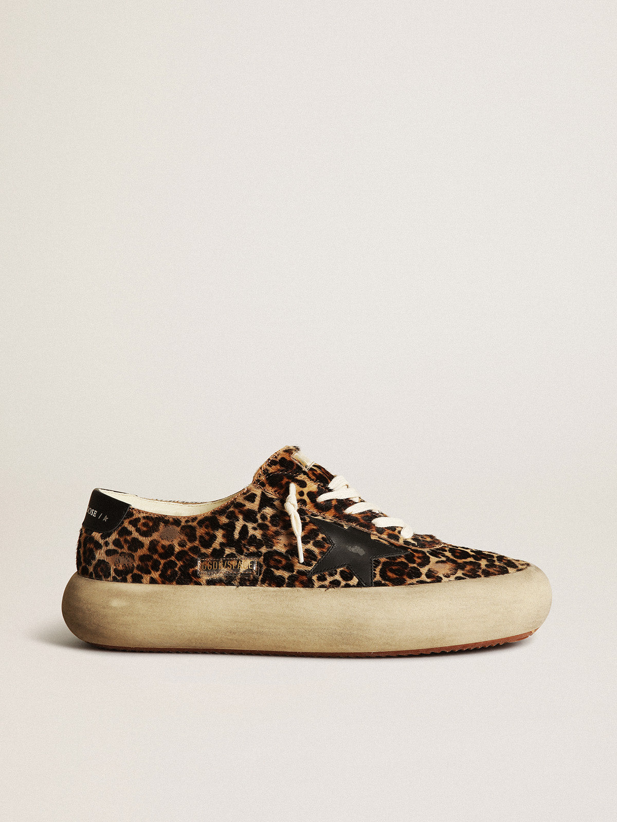Men's Space-Star in leopard print pony skin with black star and heel| Golden Goose