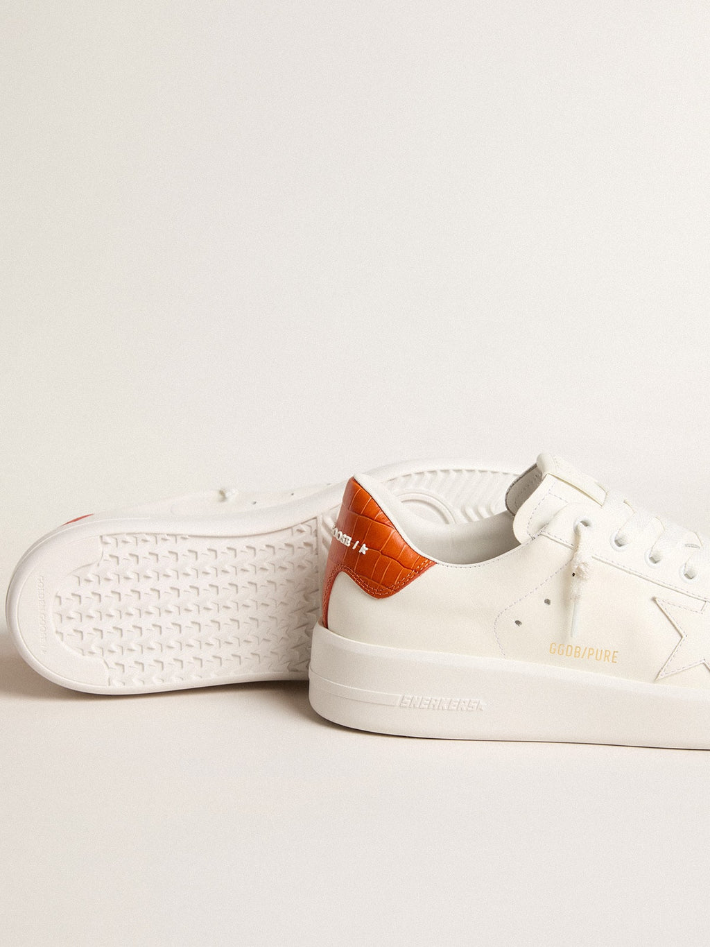 Women's Purestar with white leather star and orange heel tab| Golden Goose
