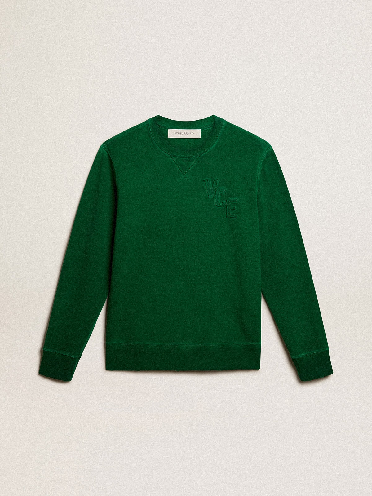 Round-neck sweatshirt in green cotton fleece| Golden Goose