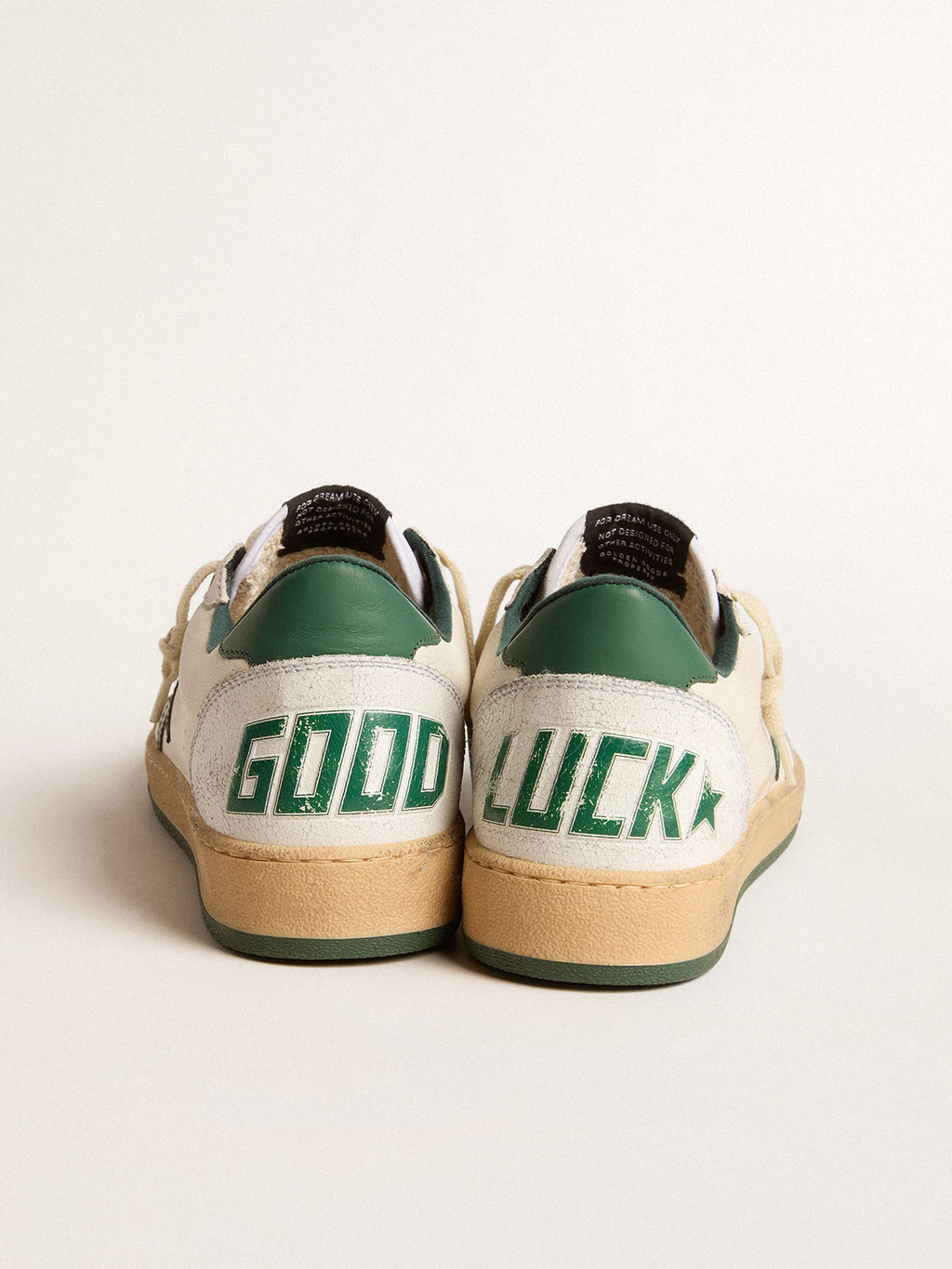 Ball Star Wishes in white nappa leather with green leather star and heel tab| Golden Goose