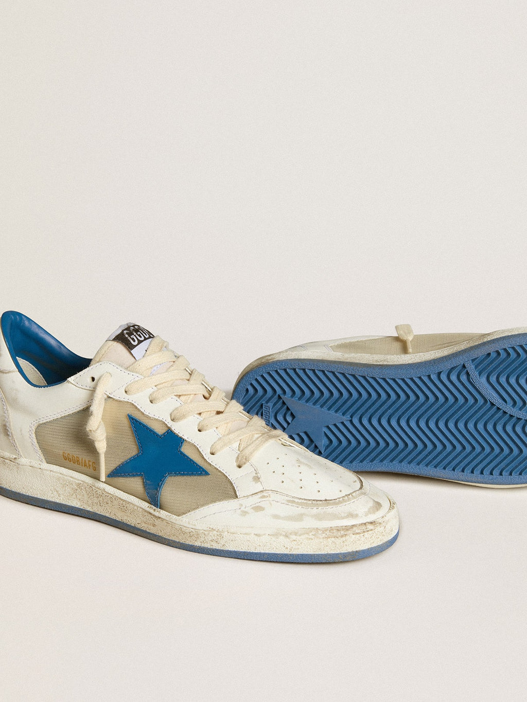 Women's Ball Star LAB in white leather with light blue leather star and white heel tab| Golden Goose