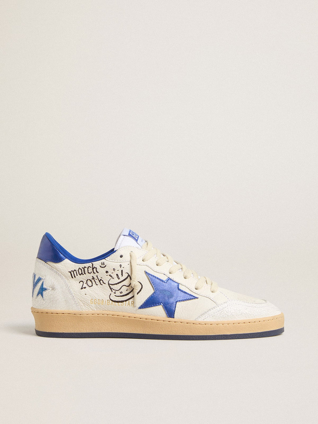 Men's Ball Star Wishes in white nappa leather with a bright blue star and heel tab| Golden Goose
