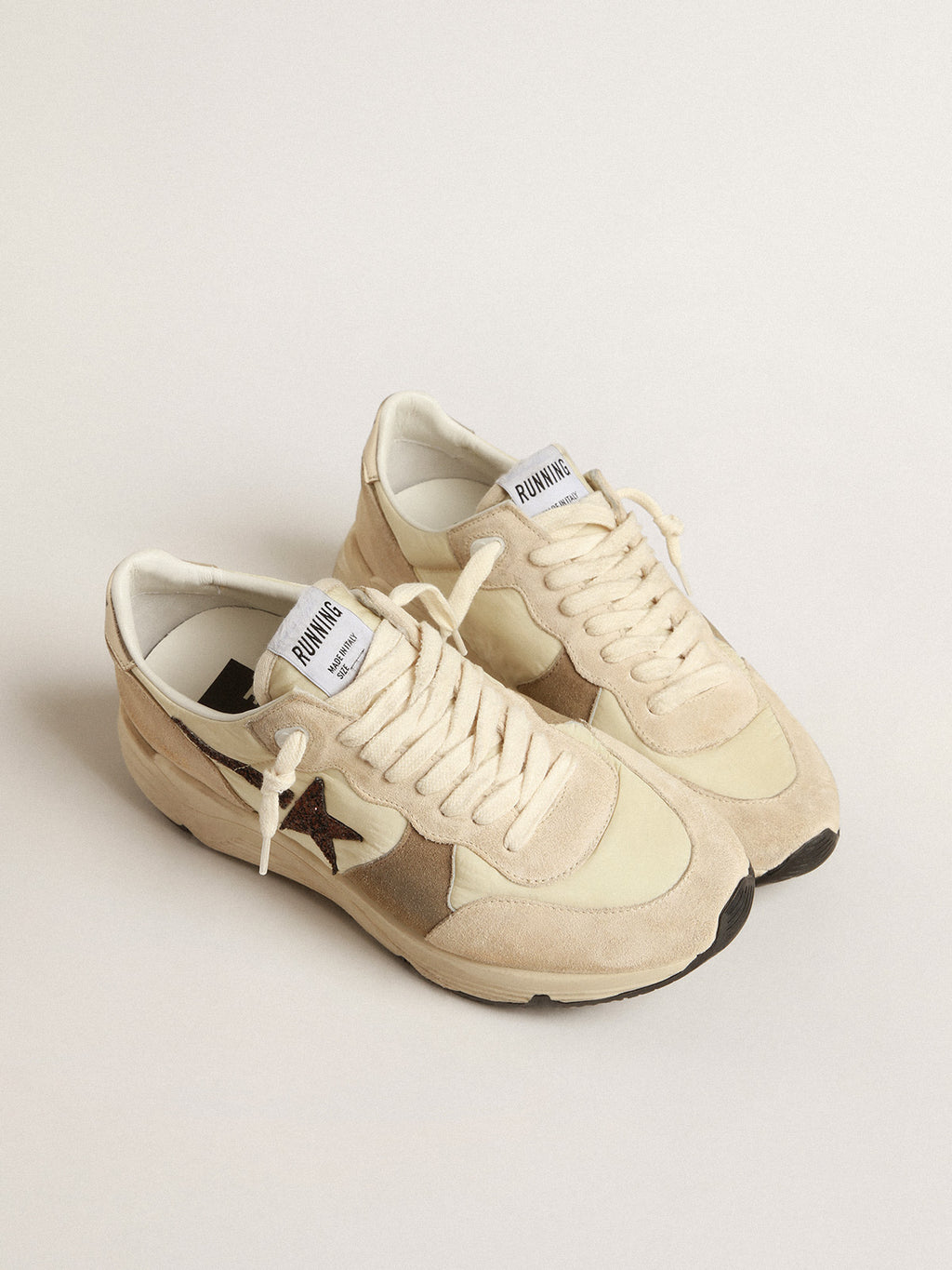 Running Sole LTD in cream nylon and suede with a glitter star| Golden Goose