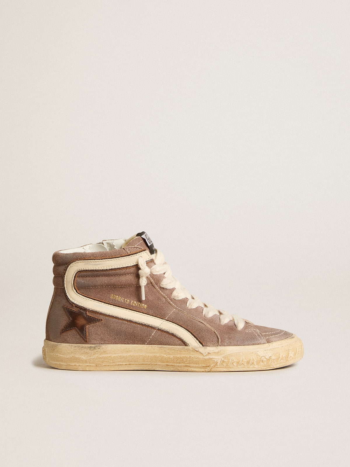 Women's Slide LTD in brown suede with leather star and flash| Golden Goose