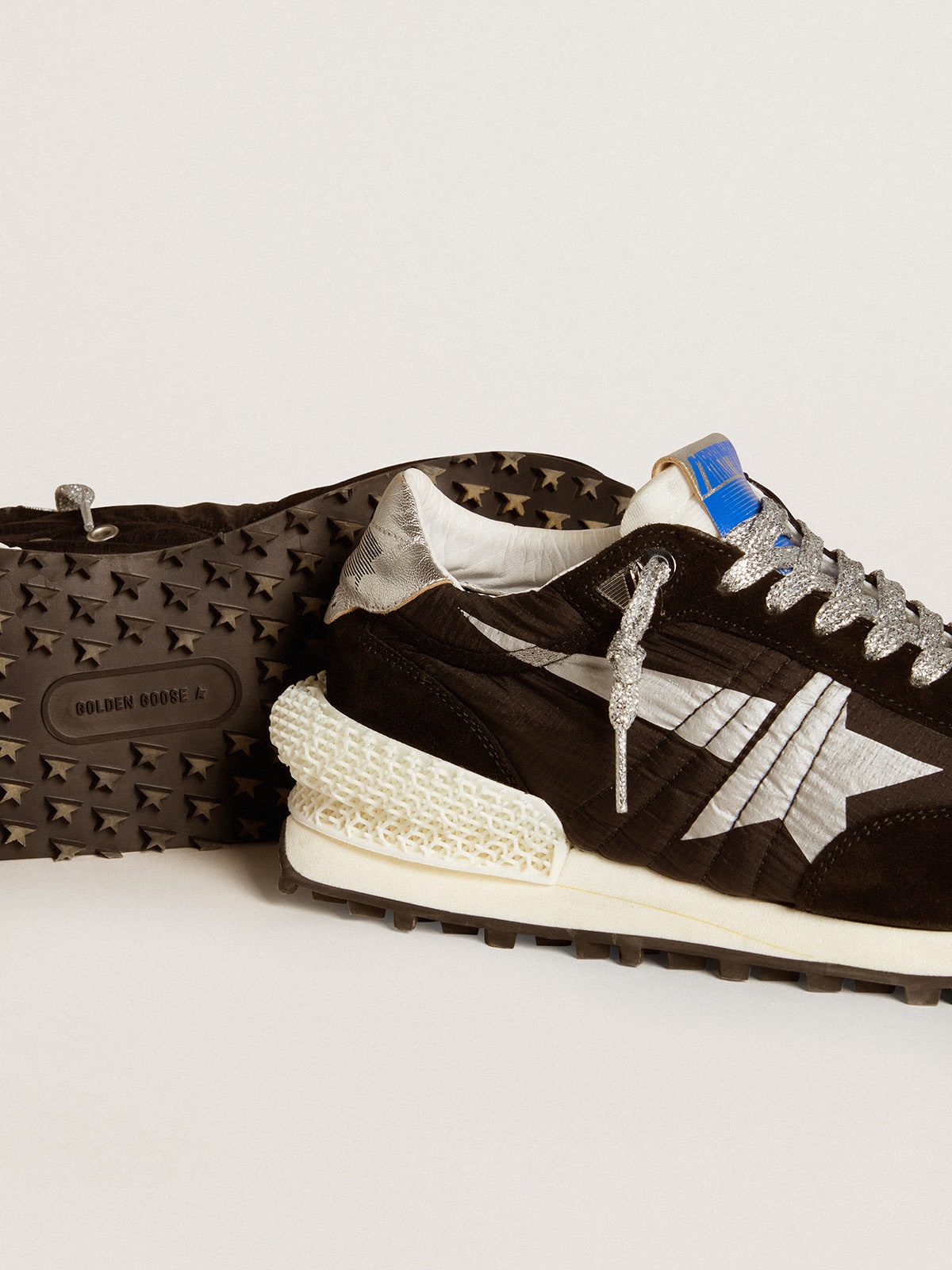 Women's Marathon with black ripstop nylon upper and silver star| Golden Goose