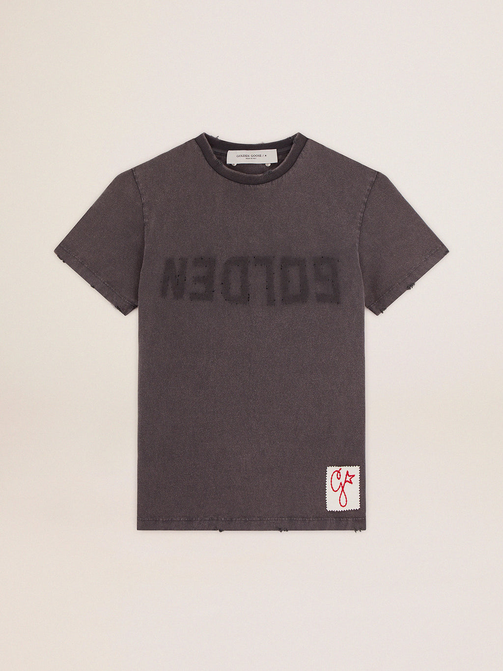 Distressed slim-fit T-shirt in anthracite gray| Golden Goose