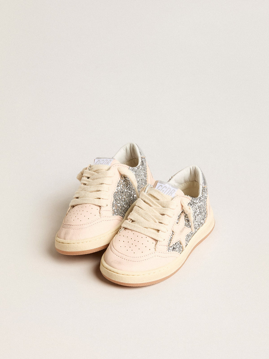 Junior Ball Star in glitter with silver metallic leather heel tab| Golden Goose