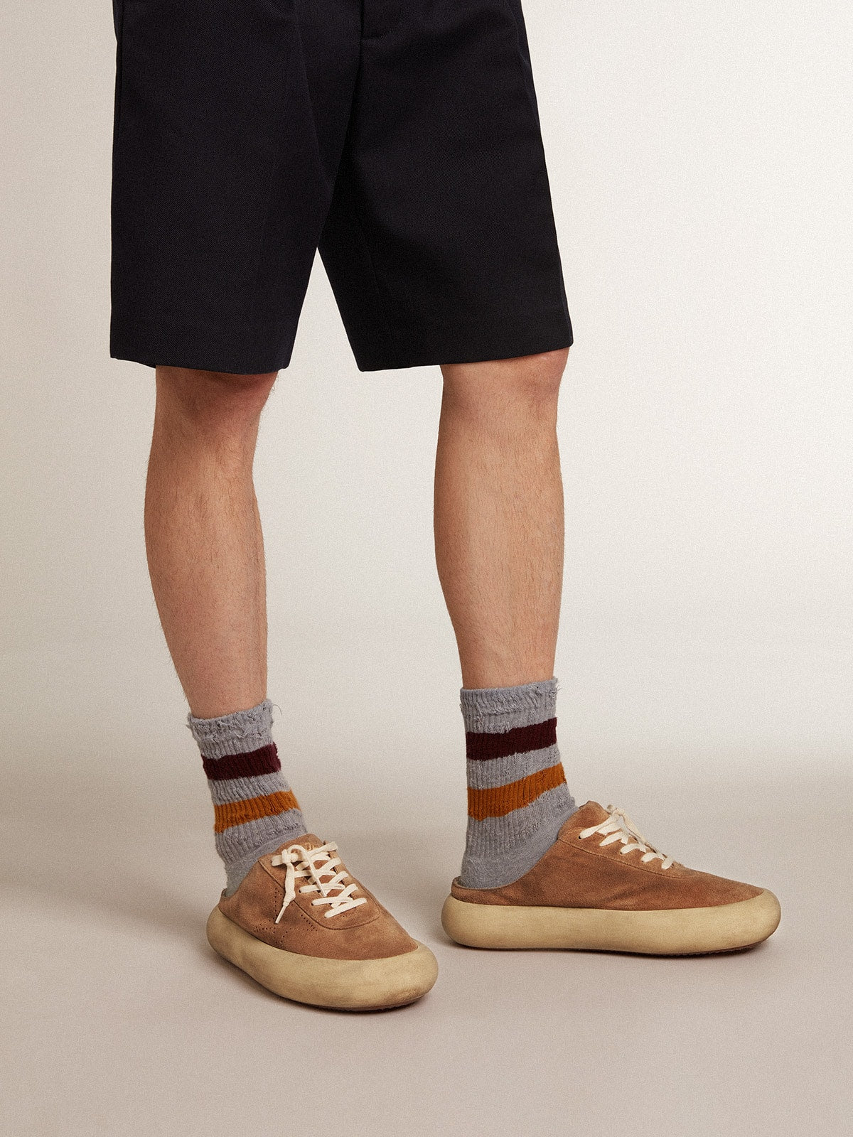 Men's Space-Star Sabots in tobacco suede with perforated star| Golden Goose