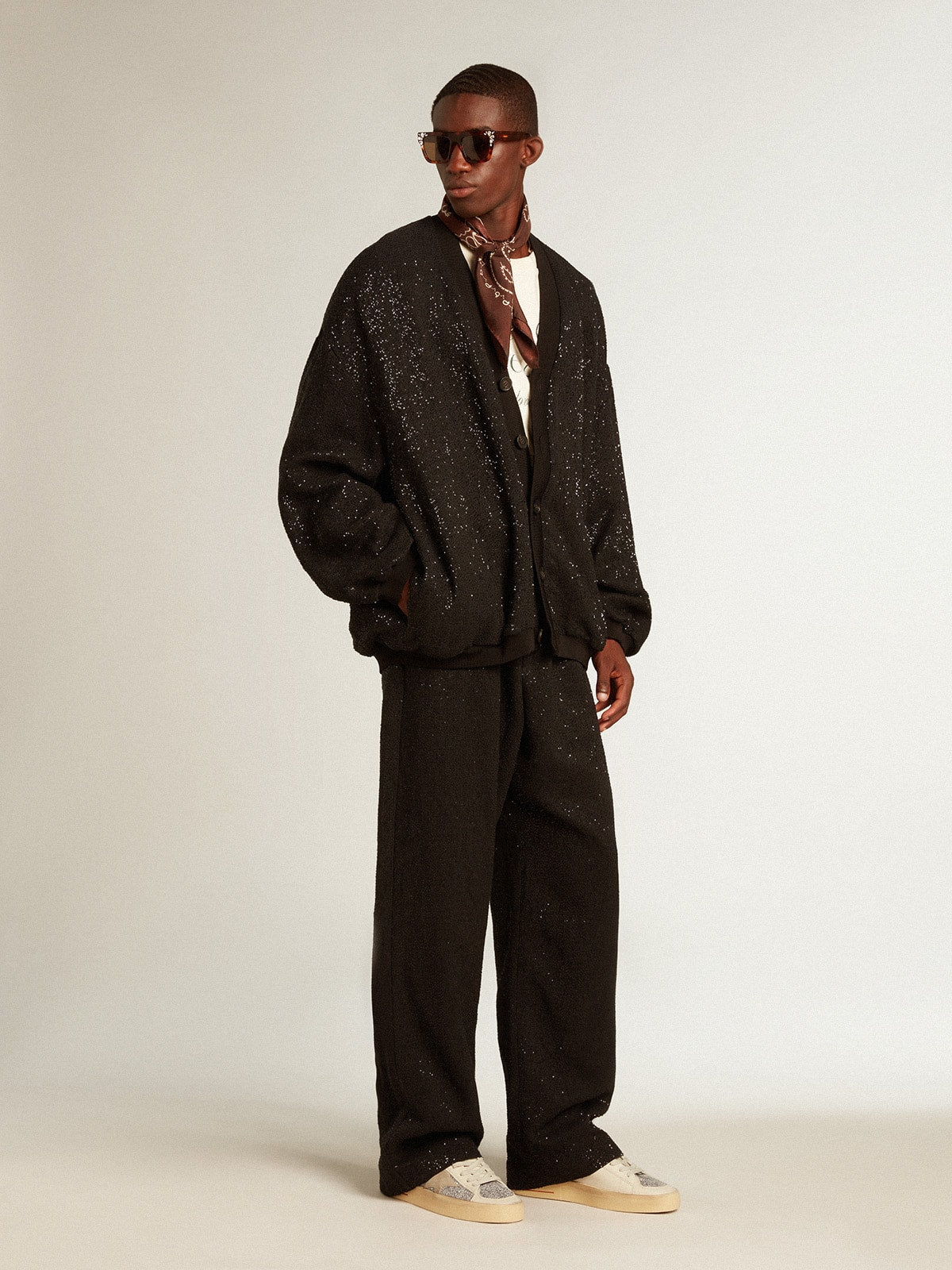 Men's black sequined cardigan-jacket