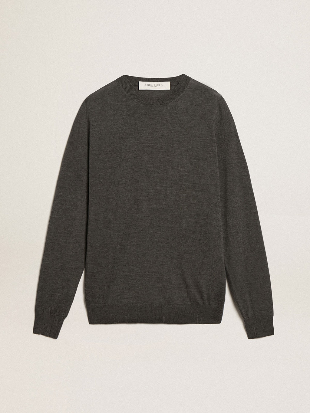Men's round-neck sweater in dark gray mélange wool| Golden Goose