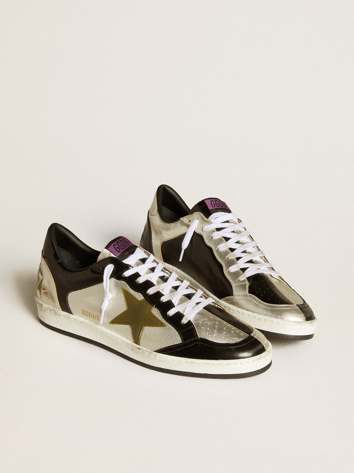 Men's Ball Star LAB in silver leather with brown leather star and black heel tab| Golden Goose