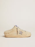 Women's Super-Star Sabot in white shearling and glitter star| Golden Goose