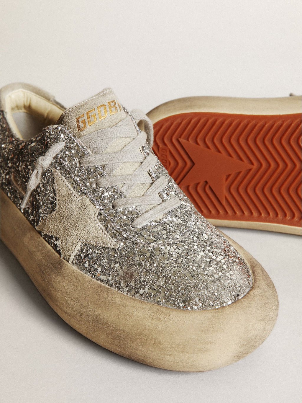 Women's Space-Star in silver glitter with ice-gray star| Golden Goose