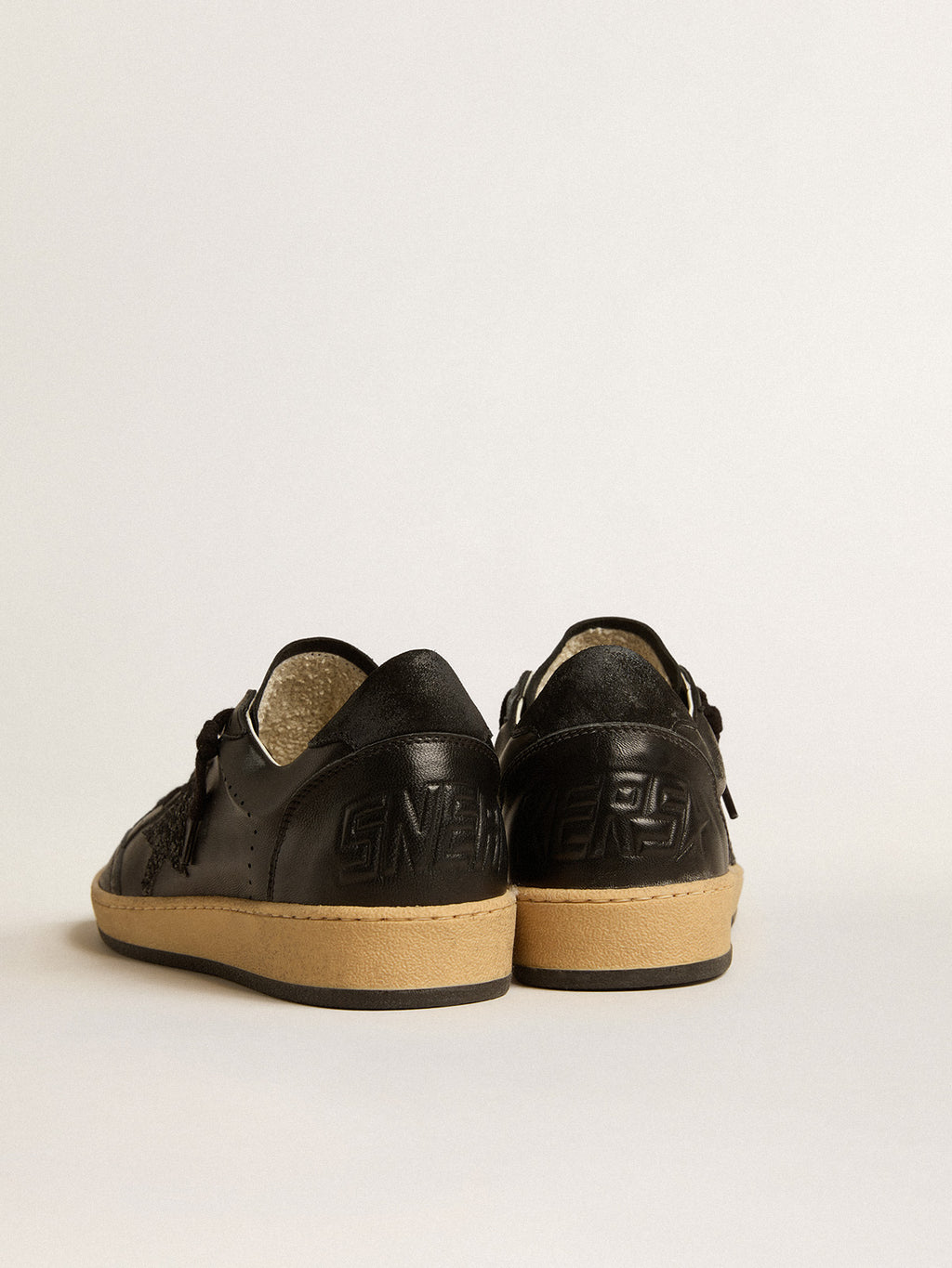 Ball Star in black nappa leather with black glitter star and suede heel tab| Golden Goose