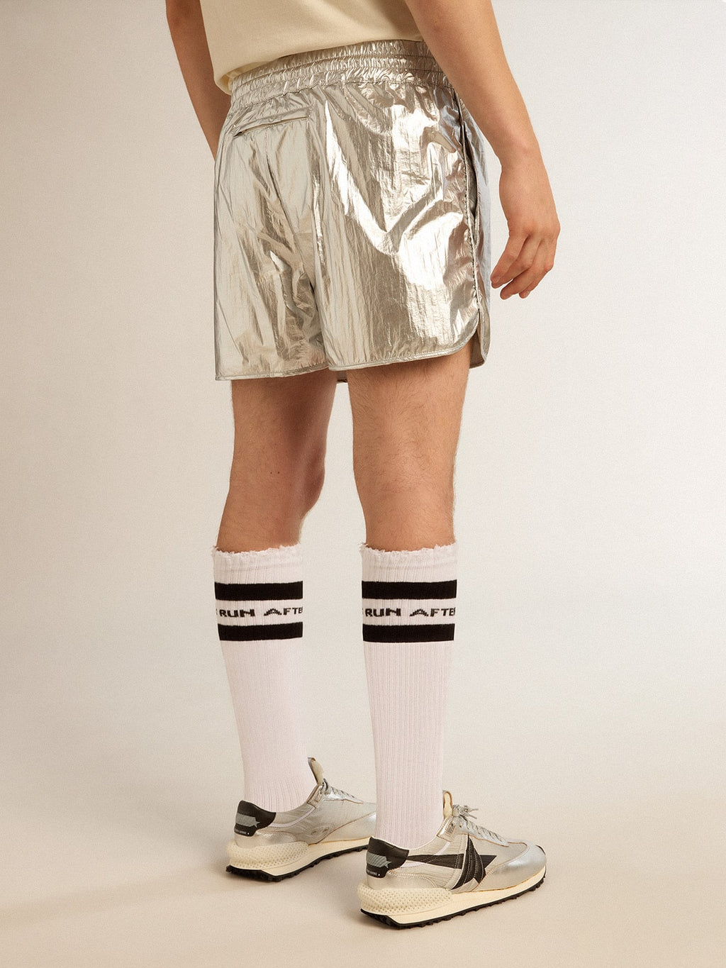 Men's running shorts in silver fabric| Golden Goose