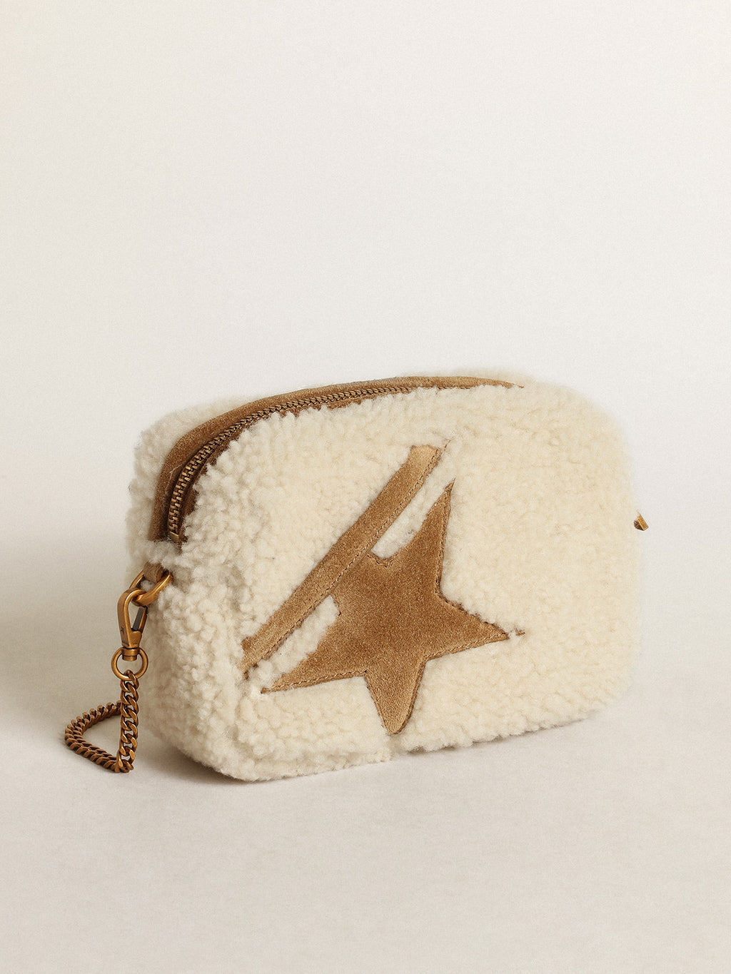 Star Bag in beige shearling with suede star| Golden Goose