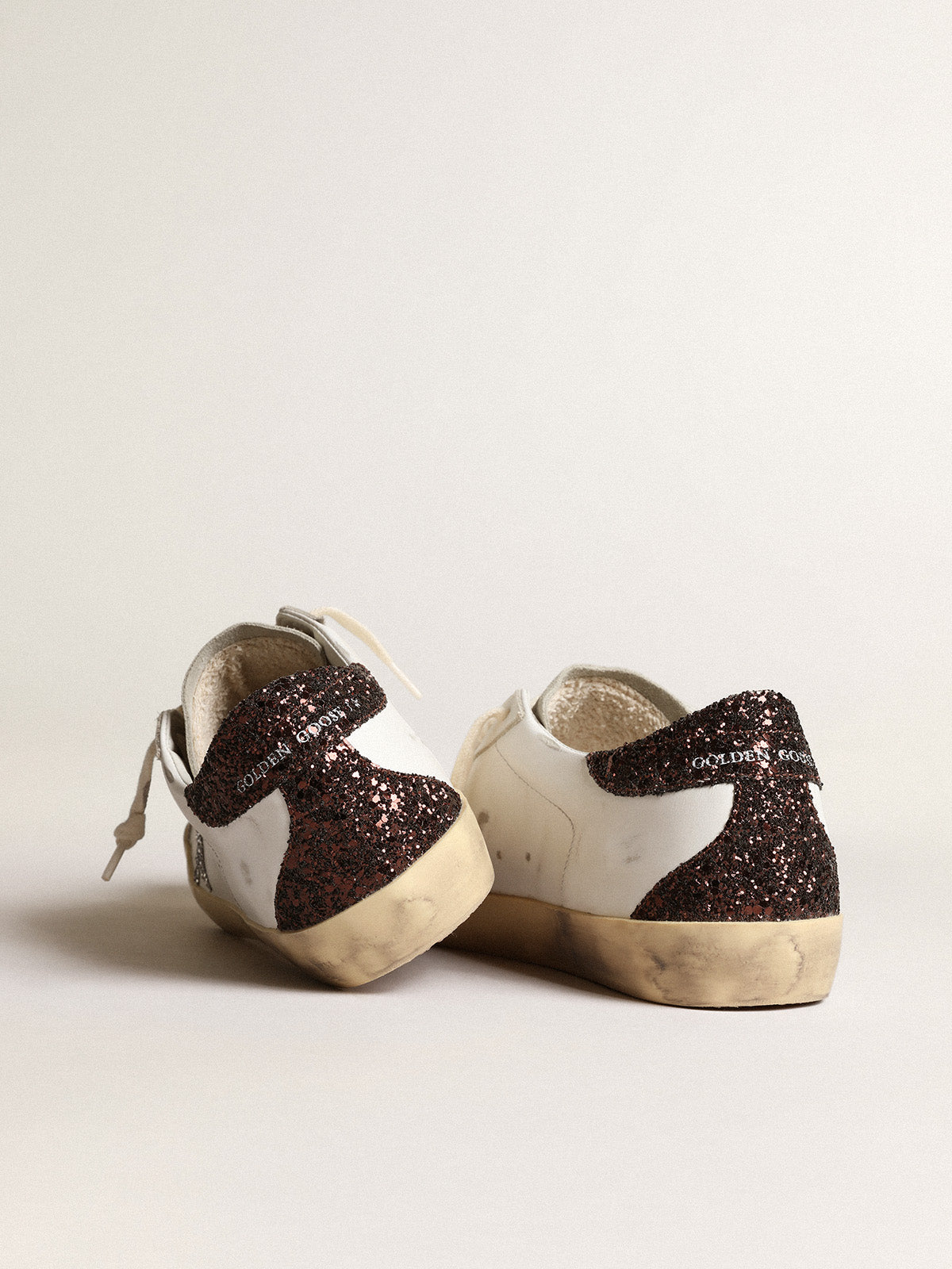 Super-Star with silver star and brown glitter heel tab| Golden Goose