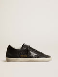 Super-Star in black nappa and glitter with glossy black leather star| Golden Goose